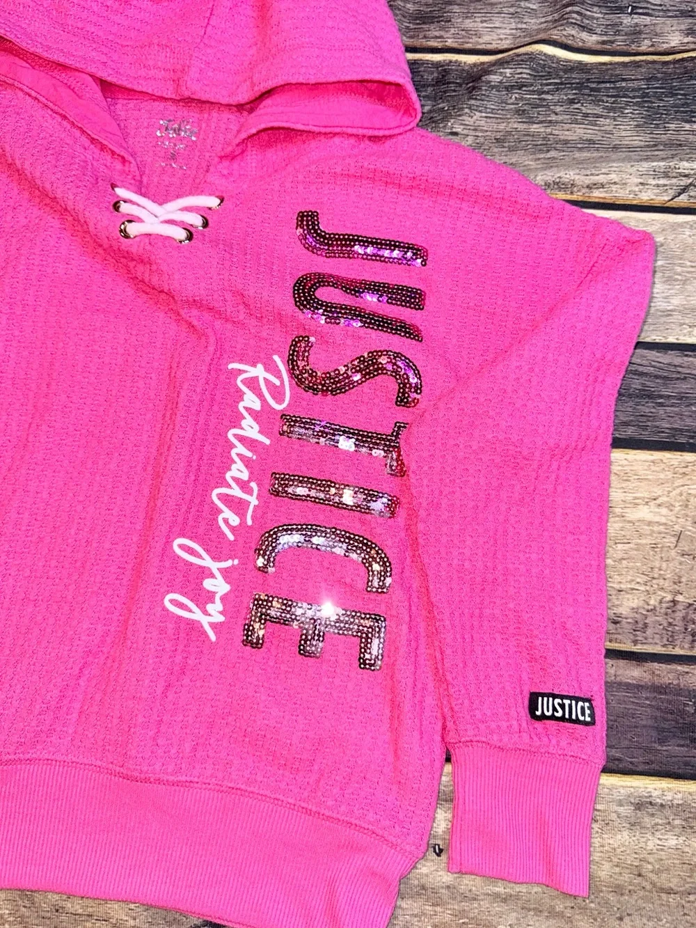 Justice Girls' Hot Pink Hooded Long Sleeve 7/8
